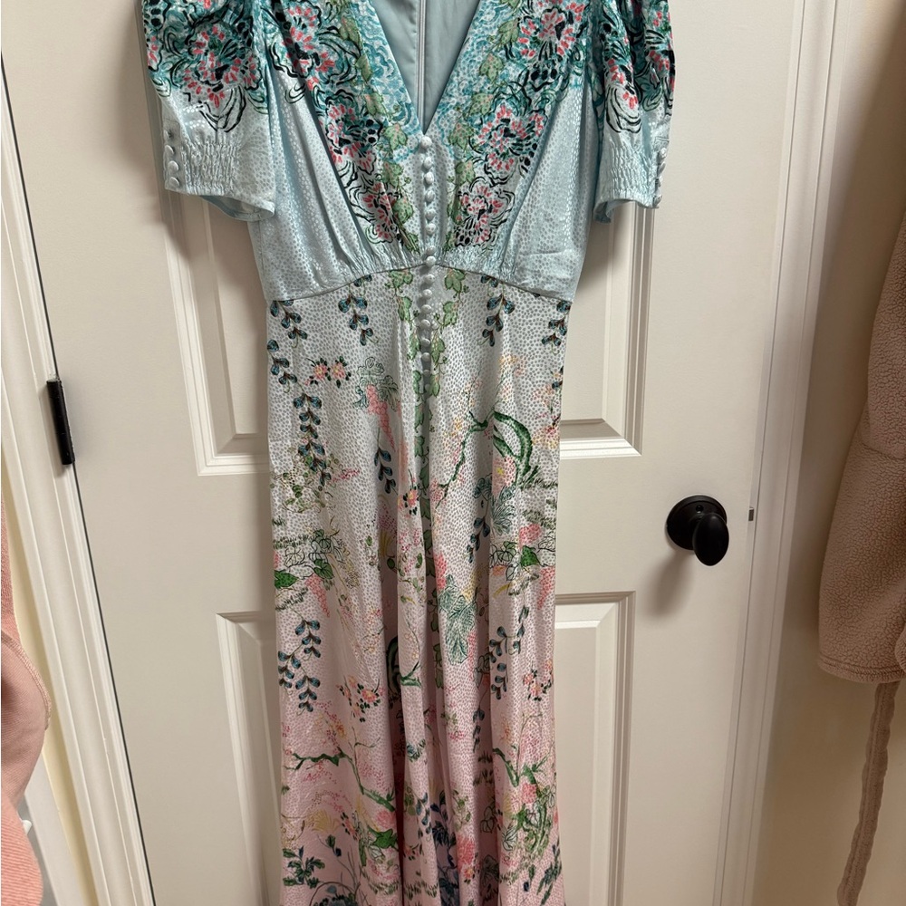 SALONI Blue and Green Patterned Dress